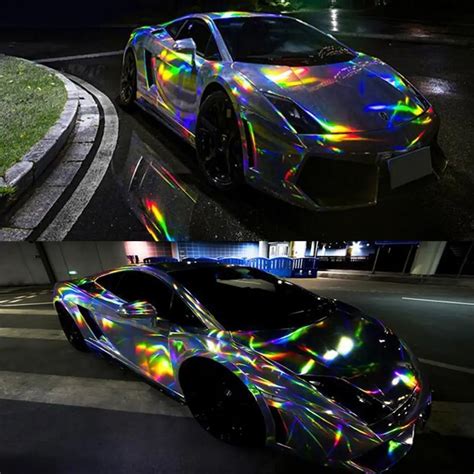 Mirror chrome finish, highly polished films. . Black holographic car wrap